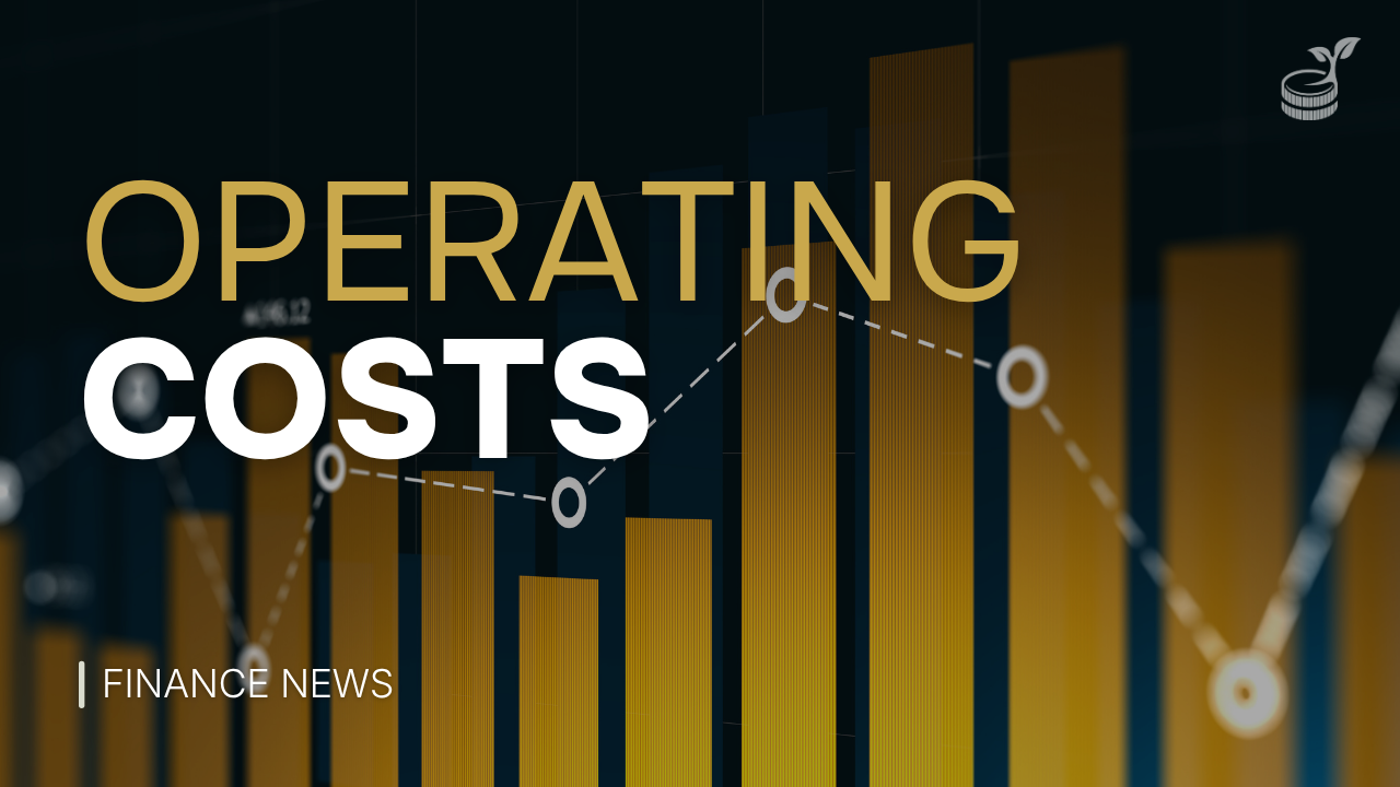 Gold bar chart with a dashed trend line behind the headline Operating Costs, illustrating rising small business expenses in 2026